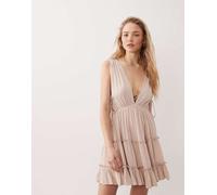 Miss Selfridge - Vestito corto da mare in mussola con allacciatura laterale colore naturale-Bianco L