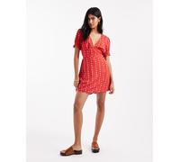 Miss Selfridge - Vestito da giorno corto rosso con stampa a righe stile carta da pareti-Multicolore 36