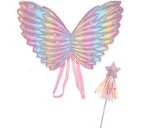 Miss-shop Ali di Farfalla per Bambini,Farfalla Fata Ali 2 PCS Ali da Fata con Bacchetta Magica per Accessori Ragazze Costume Natale Cosplay Fornitura Feste Compleanno