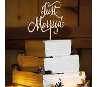 Miss-shop Just Married Cake Topper,Sposa Decorazione Torta di Legno, per Mr & Mrs Wedding Cake Topper Decorazione