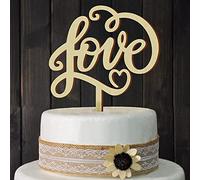 Miss-shop Love Cake Topper,Sposa Decorazione Torta di Legno, per Mr & Mrs Wedding Cake Topper Decorazione