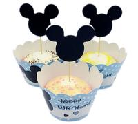Miss-shop Topper per Torte di Topolino,Cupcake Toppers e Wrappers 24 Pezzi Topper per Torte di Natale per Bambina Bambini Compleanno Tema Party Regalo Torta Decorazioni