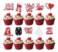 Miss to Mrs - 30 decorazioni per torte glitterate con scritta in lingua inglese "He Ask She Said Yes Cupcake Toppers Diamante anello decorazione torta per fidanzamento matrimonio tema festa torta