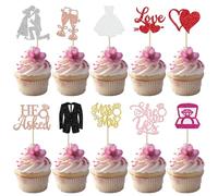 Miss to Mrs - 30 decorazioni per torte glitterate con scritta in lingua tedesca "Miss to Mrs She Said Yes Cupcake Toppers Diamante anello decorazione torta per fidanzamento matrimonio tema festa torta