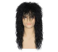 Miss U Hair Man - Parrucca lunga riccia nera anni '80 con triglie per feste e cosplay
