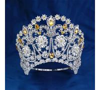 Miss Universo - Coroncina per capelli con strass, per matrimoni, feste, accessori per capelli, colore: argento e giallo