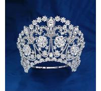 Miss Universo - Coroncina per capelli con strass, per matrimoni, feste, colore: argento e bianco