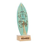 Miss Wood Woody Board-Mini tablita da Surf, in Legno, con Supporto con Stampa Let's Go Surfing, Colore: Blu