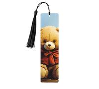Miss You Bear Segnalibro in legno per gli amanti dei libri, segnalibri fai da te in legno da appendere etichette in legno con nappe colorate, etichette in legno, ornamenti, regalo insolito per uomini