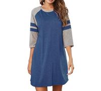 Misscoo Camicia da notte con maniche a 3/4, girocollo, a maniche corte, da notte, da donna, Blu mare, S