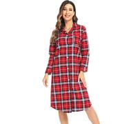 Misscoo Camicia da Notte Donna Cotone Manica Lunga Camicia da Notte con Bottoni Vestaglia Confortevole