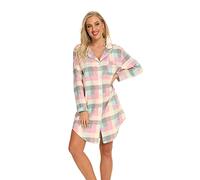 Misscoo Camicia da Notte Donna Cotone Manica Lunga Camicia da Notte Invernale con Bottoni Flanella Elegante