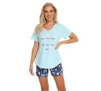 Misscoo Pigiami Estivi Donna Corti Cotone Set Pigiama Donna Cotone Comodo Taglia Larga Camicie da Notte Estivo for Studentesse Girls