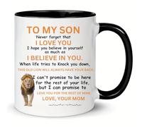 MissDaisy -Gift To My Son Mugs - Tazza con leone per mio figlio da papà e mamma, tazza da tè con scritta "Never Forget That I Love You", per compleanno, Natale, compleanno, festa del papà, 325 ml