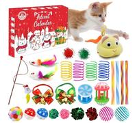 MissFox Calendario Avvento 2025 Gatti - 24 Sorprese con Giochi per Gatti, Bastoncini con Piume, Palline e Topini, Advent Calendar Riutilizzabile, Idee Regalo di Natale per Gatto e Amanti dei Gatt (A)