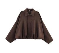 MissFox Giacca Moto Donna in Finta Pelle Scamosciata - Bomber Softshell con Colletto a Risvolto, Giacca Vintage Elegante Primaverile/Invernale, Moda Cappotto Caldo a Maniche Lunghe