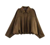 MissFox Giacca Moto Donna in Finta Pelle Scamosciata - Bomber Softshell con Colletto a Risvolto, Giacca Vintage Elegante Primaverile/Invernale, Moda Cappotto Caldo a Maniche Lunghe