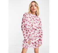 Missguided - Vestitino corto rosa a fiori con apertura a goccia 44