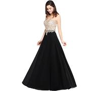 Misshow - Vestito da sera chic lungo con applique floreale traforata in mussola Nero 48