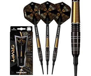 Mission Darts | Crypt Dart Set | Punta morbida 90% tungsteno | Rivestimento PVD nero e oro, M1 20 g (D1596)