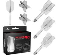 Mission Darts Force 90 | Freccette con sistema integrato di precisione e asta, confezione da 3 alette e steli combinati 2 in 1 professionali altamente resistenti | Slim (trasparente, corto)