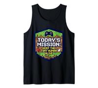 Mission Keep Tiny Human Alive Divertente Nuovo Genitore Mamma papà Gamer Canotta