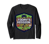 Mission Keep Tiny Human Alive Divertente Nuovo Genitore Mamma papà Gamer Maglia a Manica