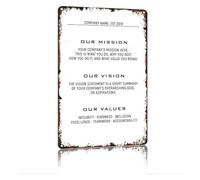 Mission Vision Core Values Funny Vintage Metal Sign Wall Decor 12x8 Inch