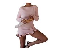 Missionary Abito con Bordo Ondulato, Sexy, Aderente, in Maglia arrotolata, a Maniche Lunghe, for Balli di fine Anno in Europa e negli Stati Uniti, Abiti Autunnali e Invernali(Pink,S)