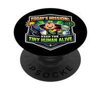 Missione Keep Tiny Human Alive Divertente Nuovo Genitore Mamma Papà Bambino PopSockets PopGrip Adesivo