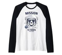Missione su Marte Cool Space Astronaut Bear Cartoon Graphic Maglia con Maniche Raglan