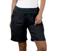 Mississhop - Pantaloncini estivi da donna, in 100% lino, con bottoni, per la spiaggia e il tempo libero Nero XL