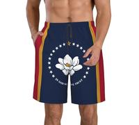 Mississippi State Flag Print elegante uomo pantaloncini da spiaggia leggero accogliente costume da bagno estivo casual gite vacanze, bianco, M