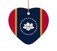 Mississippi State Flag Print Festive Accessori Ornamento in Ceramica, Ciondolo a forma di stella a forma di cuore per la decorazione natalizia