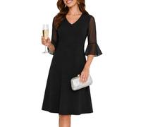 MISSJOY Abito da donna in chiffon, per matrimonio, ospite, formale | Maniche a mezza campana in chiffon, scollo a V, linea A, lunghezza al ginocchio, nasconde la pancia, abito da cocktail corto