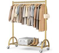 MISSLO - Asta appendiabiti a rotelle per camera da letto, stabile, con ripiano, guardaroba mobile in metallo, per abiti e cappotti, colore: oro