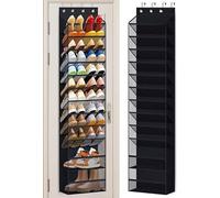 MISSLO Organizer per scarpe a 12 ripiani, con grande capacità, sottile scarpiera da appendere, adatto per fino a 24 paia di sandali, scarpe da ginnastica e stivali (nero)