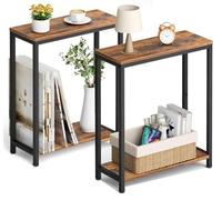 MISSLO Set di 2 tavolini piccoli, tavolino stretto per divano, comodini sottili a 2 ripiani, per soggiorno, camera da letto, divano, comodini magri, marrone rustico e nero classico