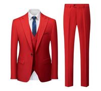 MISSMAO Abito Completo Uomo Smoking Vestito Elegante Formale Cerimonia Abito 3 Pezzi Suit Slim Fit Business Wedding Giacca e Gilet e Pantaloni,Rosso,XXS