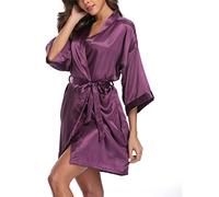MissNina Kimono da donna in raso, accappatoi da damigella d'onore, abiti da sposa, accappatoi setosi estivi loungewear, Viola scuro, M