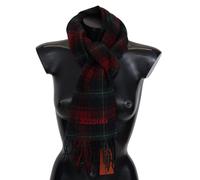 Missoni Black Red Check Wool Unisex Neck Wrap Fringes Scarf