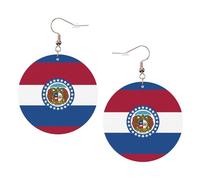 Missouri State Flag stampato orecchini rotondi per le donne, 1 paio di orecchini in pelle leggera set di gioielli alla moda regali per donne ragazze, One Size, Poliestere