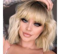 MISSQUEEN Breve Ombre Biondo Parrucche Ondulato Bob Biondo Parrucca Con Frangetta Sintetico Riccio Torta Biondo Parrucca Per Le Donne Ragazza Colorato Cosplay Parrucche