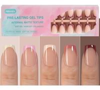 Misssix 160 pezzi, punta francese per unghie in gel, punta francese, stampa su unghie quadrate corte, senza bisogno di limare punte pre-resistenti, unghie finte per unghie fai da te, 16 misure