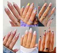 Misssix 6 confezioni (144 pezzi), premere su unghie di medie dimensioni, unghie finte mandorla e colla quadrata su unghie set con ciglia adesive lima per unghie per le donne