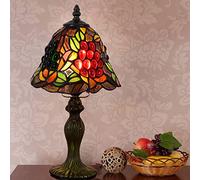 MissTable Night Light, 14" Tall Vintage Stained Glass Reading Desk Accent Bedside Piano DecoratTable Lamp for Girl Living Room Bedroom Study, Alloy Base,Grape
