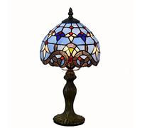 MissTable Night Light, 14" Tall Vintage Stained Glass Reading Desk Accent Bedside Piano DecoratTable Lamp for Girl Living Room Bedroom Study, Alloy Base,Blue