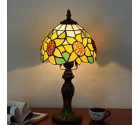 MissTable Night Light, 14" Tall Vintage Stained Glass Reading Desk Accent Bedside Piano DecoratTable Lamp for Girl Living Room Bedroom Study, Alloy Base,Orange