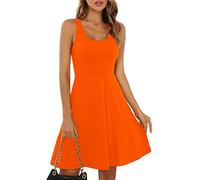 Missufe Abito Casual da Skater, Rockabilly, Corto, da Donna, Mini Abito Estivo (Arancione, Taglia X)