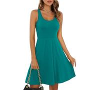 Missufe Abito estivo corto da donna, stile rockabilly, casual, a pieghe, abito senza maniche, M